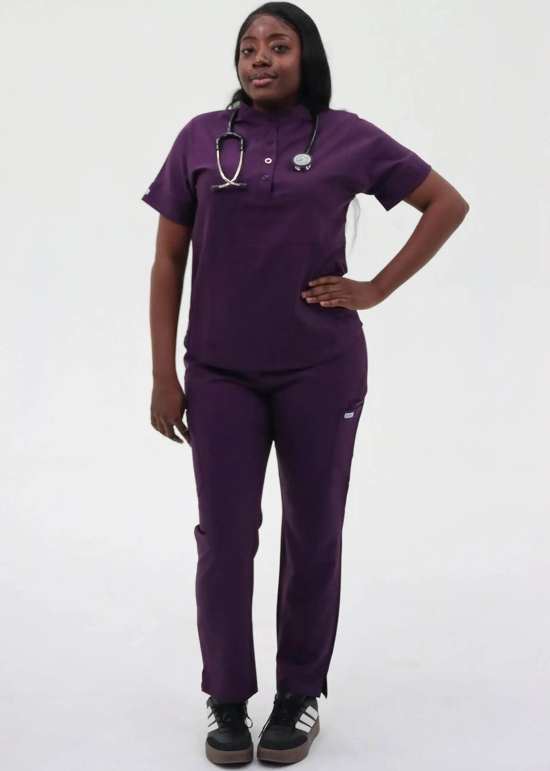 ALICIA STYLE™ - PANTALON COUPE DROITE SEPT POCHES AUBERGINE SoignerAvecStyle™