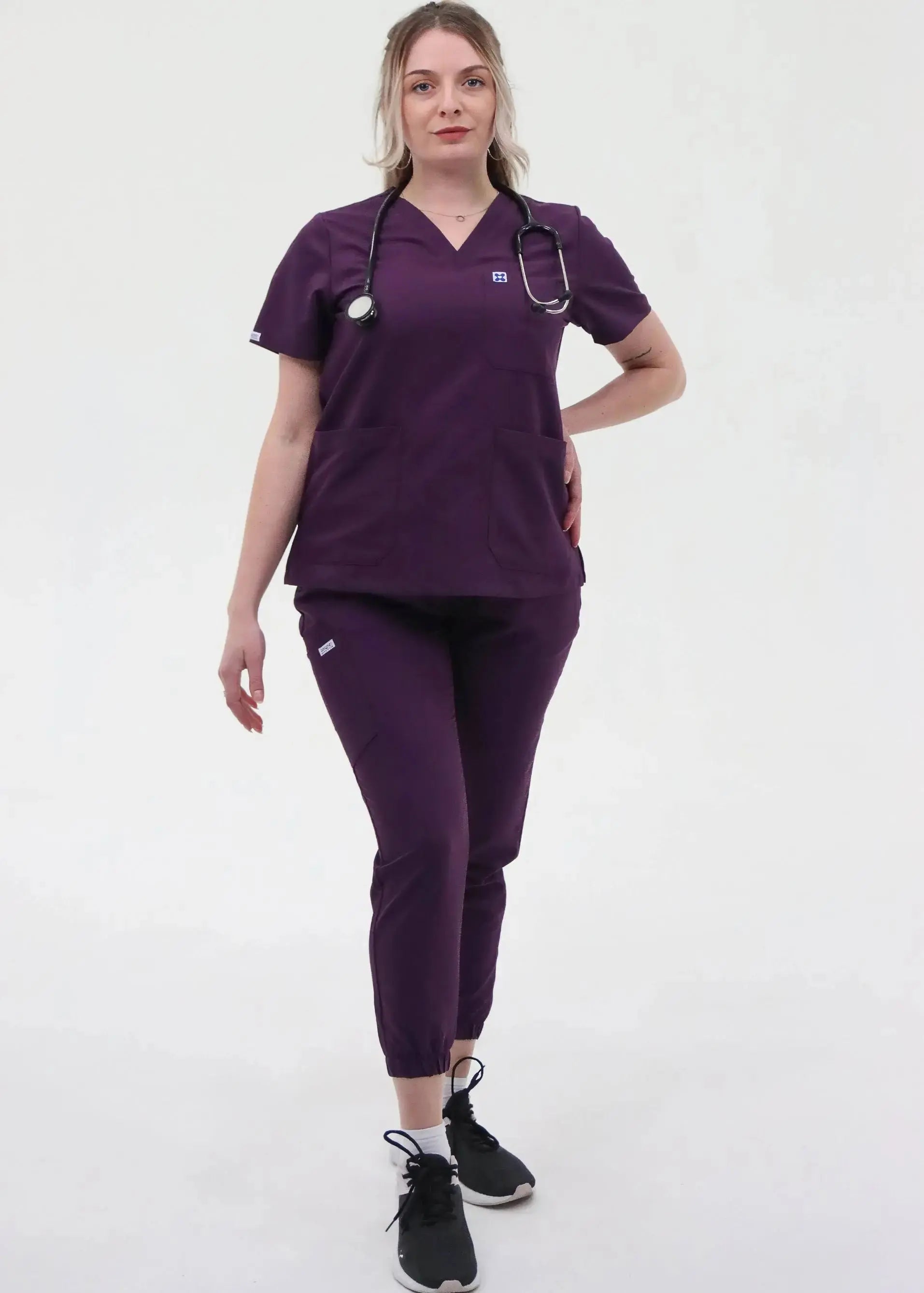 EVA STYLE™ - AUBERGINE - HAUT COL EN V TROIS POCHE SoignerAvecStyle™