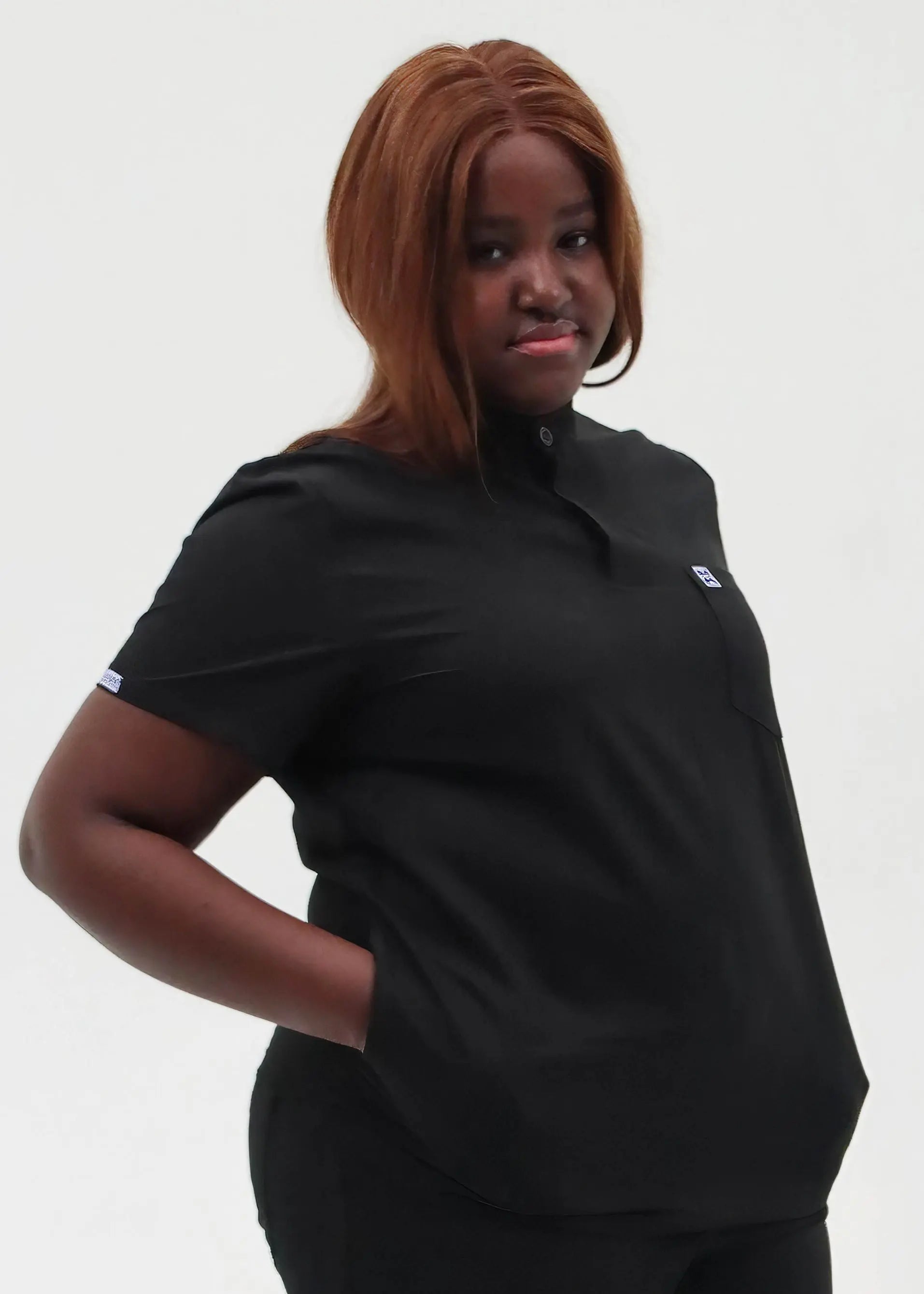 ZÉNA STYLE™ - HAUT COL MANDARIN NOIR TROIS POCHES SoignerAvecStyle™