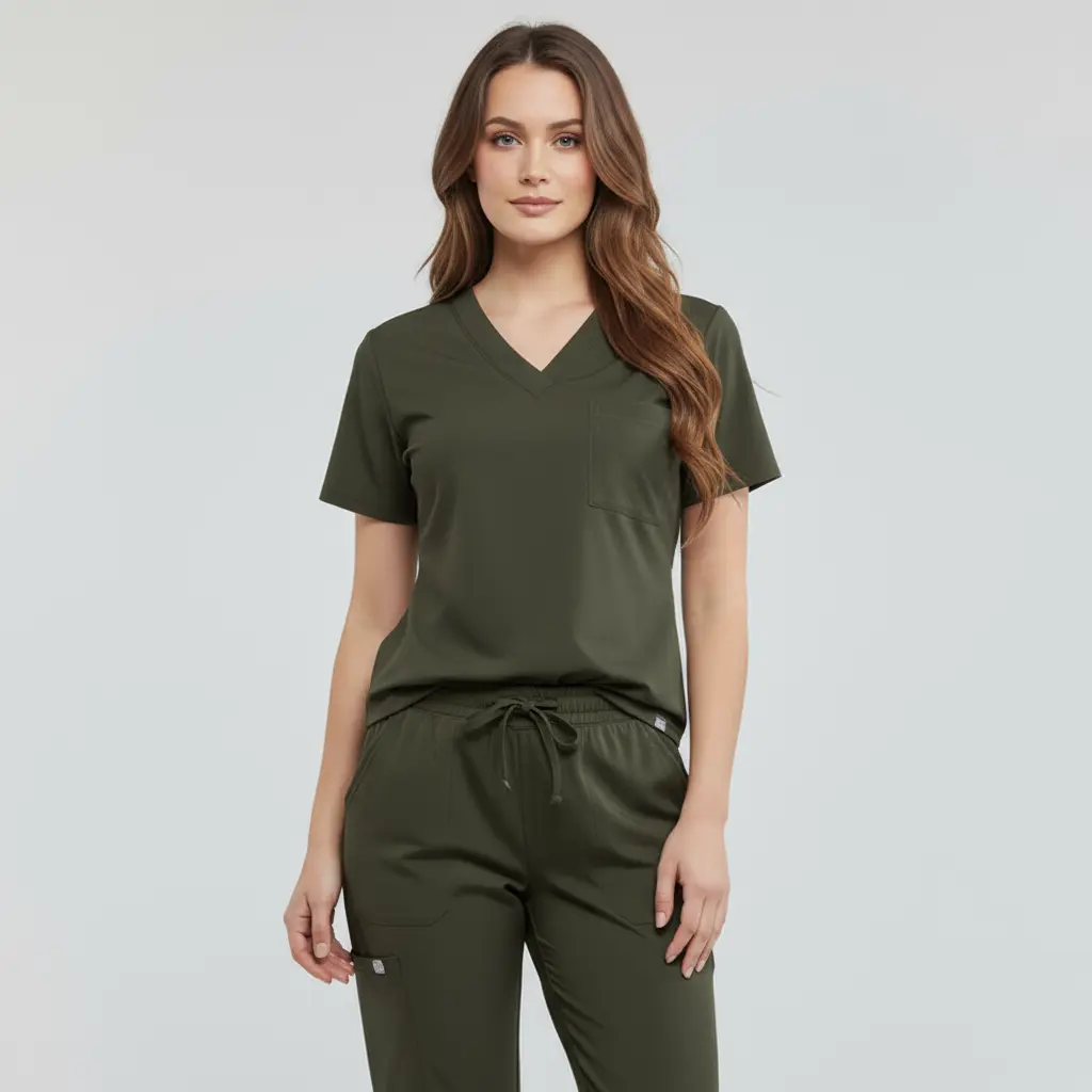 HAUT DE BLOUSE À COL EN V UNE POCHE - CORALIE STYLE™ SoignerAvecStyle™